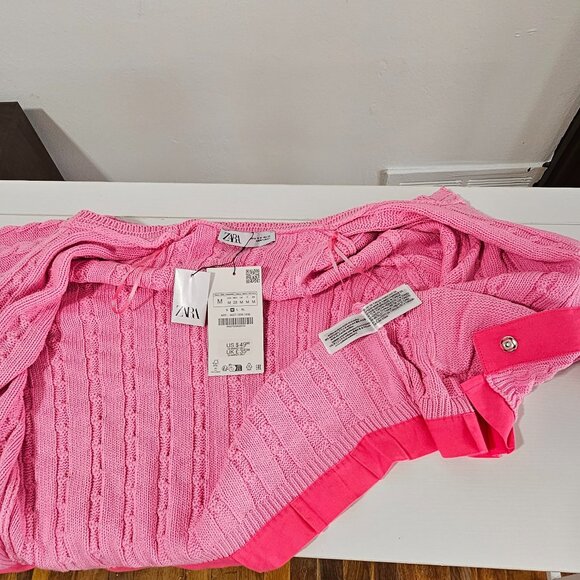 Zara Cable Knit Cardigan -Bubblegum pink/Hot pink - Women's Size M -6427/038/630 - Picture 9 of 9